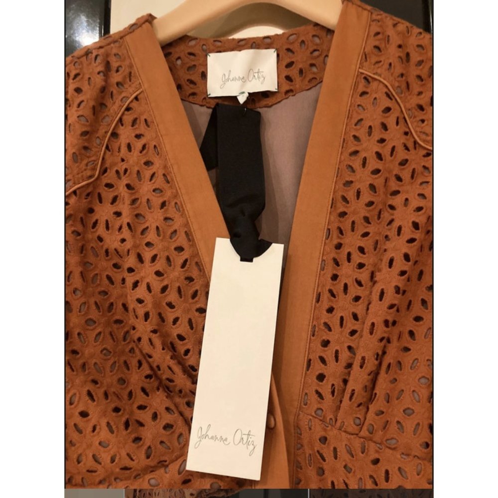 JOHANNA ORTIZ Magical Discipline Burnt Orange Eyelet Cotton Dress Size US 2 - Picture 6 of 12